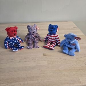 Ty Beanie Babies Patriotic Bear Collection USA America Liberty 2000 Bundle Of 4